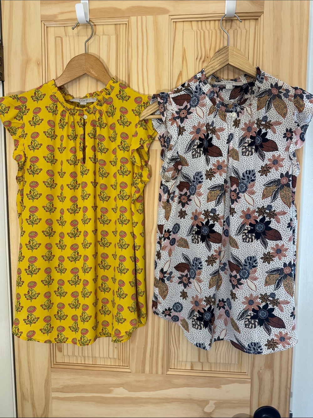 2 LOFT Floral Ruffle Sleeve Blouses (Pair)
